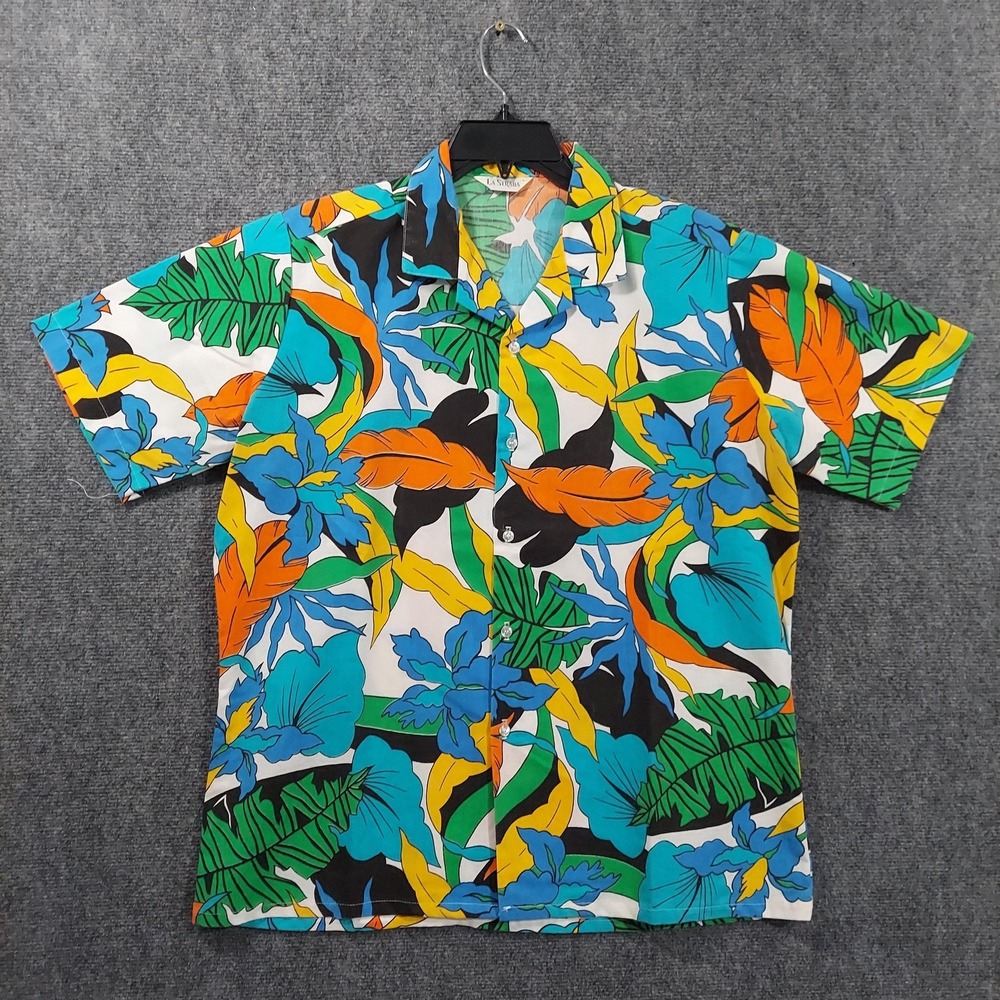 Vintage La Strada Shirt Mens Large Multicolor Hawaiian Button Up Floral
